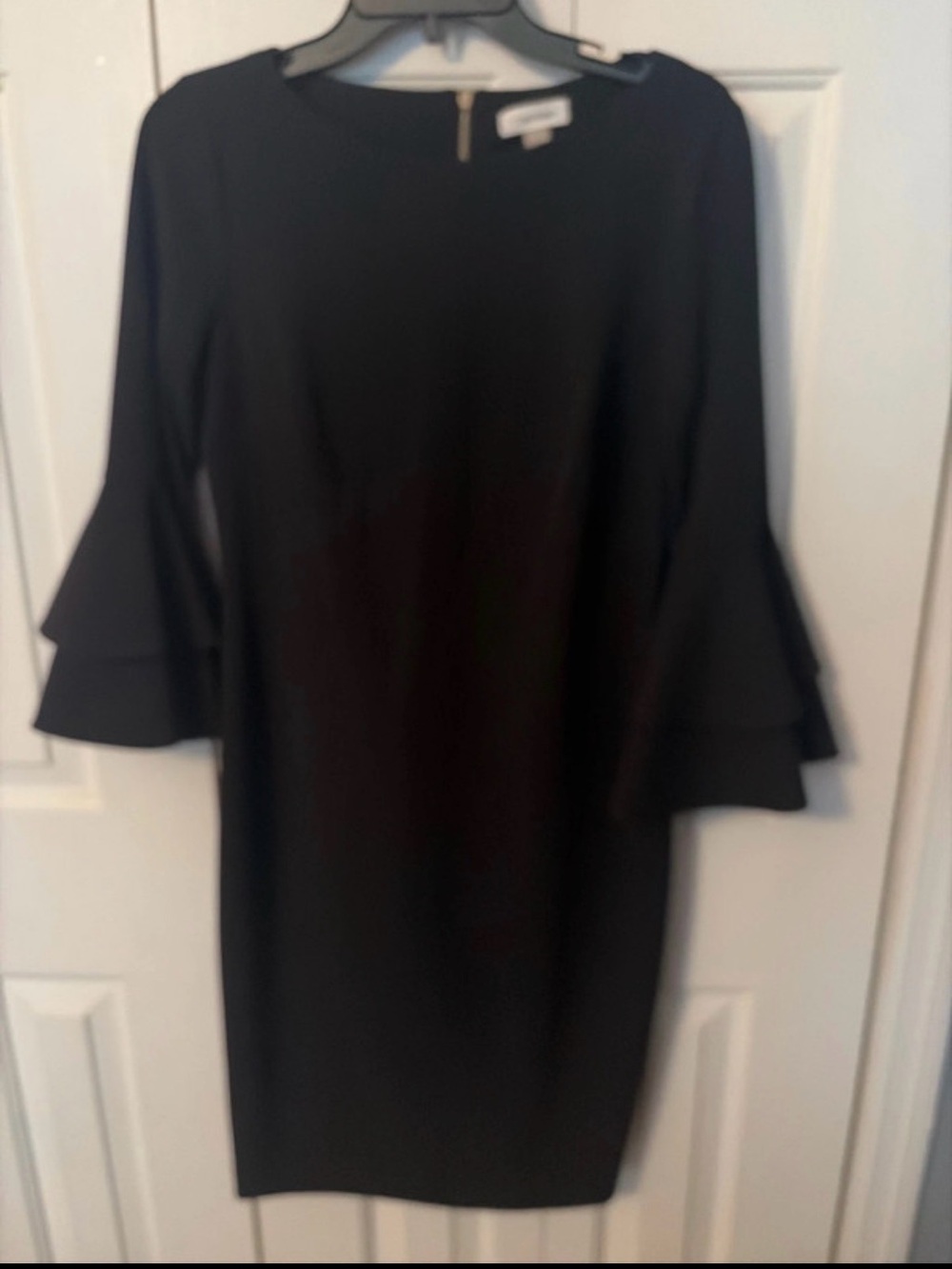 Calvin Klein Black Long-Sleeve Shift Dress with Tiered Bell Sleeves